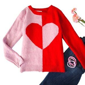 Cupcakes & Cashmere Women's Sweater Size XS Red Pink Colorblock Heart Retro